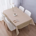 Waterproof PEVA tablecloth featuring a minimalist light brown and white plaid pattern - Coffee