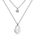 Double-layered stainless steel necklace featuring a heart lock pendant and zircon stone - Heart Lock/Silver