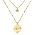 Double-layered gold necklace with sparkling zircon and Tree of Life pendant for women - Tree/Gold
