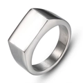 Polished silver stainless steel square signet ring for men with a minimalist flat top - US 7 / Steel