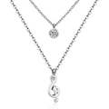 Silver double-layer necklace with a treble clef and round zircon pendant charm - Music Note/Silver