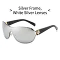 Oversized silver frame sunglasses with silver mirrored lenses and camellia flower detail - Silver Frame Mirrored Silver Lens (C0.6)