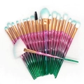 Detailed set of 20 gradient diamond handle makeup brushes with blue tipped soft bristles - Light Green Pink Gradient (20Pcs)