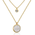 Double-layered gold necklace set with round gemstone and pavé cluster pendants - Pavé Circle/Gold