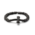 Matte black stainless steel Byzantine chain bracelet with a textured cross charm - Black Byzantine Chain Cross Style(KB124340-KFC)
