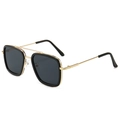 Retro Kinder Sonnenbrille quadratisch aus Metall mit Doppelsteg und schwarzem Rahmen - Schwarz Gold Rahmen Schwarz Grau Gläser