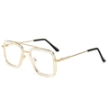 Fashionable gold metal kids sunglasses with large square frame and double bridge - Clear Gold Frame Clear Lens