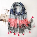Bohemian paisley print scarf with fuchsia tassels and vintage cotton linen patterns - SL1908-046 (Rose Red Royal Blue Paisley Patchwork)