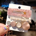 Detailed set of pink resin and pearl hair clips on white card held in hand - 5#-Pink Gold Foil Set