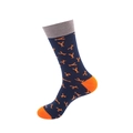 Blue crew sock featuring orange lobster pattern with grey ribbed cuff and orange toe - One Size / Dark Blue Orange Lobster (65)
