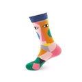 Crew sock with vibrant colorful abstract face art design on white background - No. 060 Abstract Face