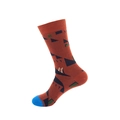 Brick red crew sock with blue toe and vintage abstract house and ladder patterns - One Size / Brick Red Abstract House (62)