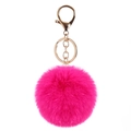 Plush faux rabbit fur keychain ball in vibrant rose red with golden alloy hardware - Elastic Band (No Hardware) / Rose Red