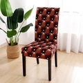 Elastic dining chair cover featuring a brown 3D diamond leather pattern and white dots - Diamond Grid - Coffee
