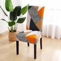 Stretch dining chair cover with orange and grey geometric patterns for modern home decor - Rubik's Cube