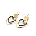 Boucles d'oreilles pendantes double cœur moderne en or et noir avec fini métal brossé - Style Or & Noir (KE87660-KFC)