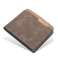 Korte bruine heren bifold portemonnee van PU leer met contraststiksel en metalen logo - Donkere Koffie