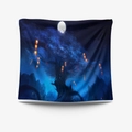 Artistic tapestry featuring a mystical ancient tree with red lanterns under a full moon night - Gt100038
