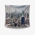 Wall hanging tapestry featuring a realistic New York Manhattan city skyline window view - Gt104550