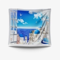 3D Santorini landscape wall tapestry with blue dome church and sea view window effect - Gt110116
