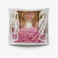 Bohemian wall tapestry with 3D pink floral window view for home wall decor - Gt110117