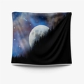Starry sky tapestry with moon, galaxy clouds, and forest silhouette pattern - Gt110118