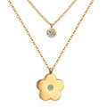 Elegant gold-plated double-layer necklace with floral and circular crystal pendants - Flower / Gold