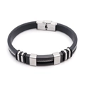 Men's punk bracelet in black silicone and silver stainless steel with braided metal detail - Black