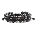 Adjustable double-layer woven bracelet featuring black lava rock and hematite beads - Hematite