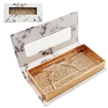Scatola per ciglia finte in marmo bianco con finestra e vassoio interno dorato glitter - Marmo Bianco e Nero