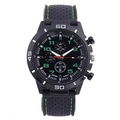 Black sport quartz watch for men with green stitching on a silicone strap - Green Stitching