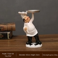 European chef figurine with silver tray holder, resin decor, 24cm height, warm wood setting - Tray Chef