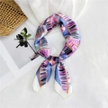Silk square scarf with abstract colorful stripes and blue accents in elegant loop tie - Pink Banana Leaf