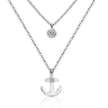 Silver layered necklace featuring an anchor pendant and round solitaire cubic zirconia - Anchor/Silver