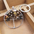 Handmade Tree of Life keychain with silver ring and natural colorful crystal stones - Tiger Eye