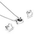 Minimalist silver stainless steel hollow heart pendant necklace and stud earrings set - Steel Color (KS127559-KFC)