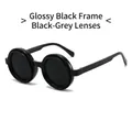 Gafas de sol redondas retro con montura negra brillante y lentes gris oscuro y borde - Montura Negro Brillante Lente Gris