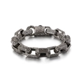 Retro Punk Silberkette für Herren mit gravierten sechseckigen Kettengliedern - Antiksilber / 22.5CM
