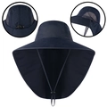 Dunkelblauer Sonnenhut mit breiter Krempe, Nackenschutz und atmungsaktivem Netz - Einheitsgröße / Marineblau