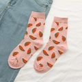 Pink crew socks featuring a cute watermelon pattern made of soft cotton blend fabric - Watermelon