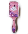 Detailed view of pink cartoon hairbrush featuring flowing sand and a panda illustration - Pink Cloud Panda - Sequins
