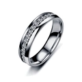 Silver eternity band ring with a single row of sparkling clear faceted crystals - Size 5 / Silver