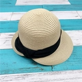Klassischer beiger Strohhut mit eleganter schwarzer Bandschleife in Variantenansicht - M (56-58cm) / Beige