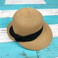Sommerlicher Strohhut in Natur-Khaki mit dekorativer schwarzer Bandschleife Detail - M (56-58cm) / Khaki