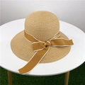 Cappello di paglia intrecciata kaki a tesa larga con fiocco marrone per donna - M(56-58cm) / Cachi
