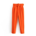 Pantalones naranja ajustados de talle alto con cinturón a juego - XS / Rojo Anaranjado