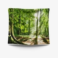 Square cushion featuring realistic green forest and sunlight photography print - Gt110121
