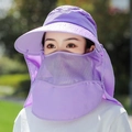 Cappello parasole viola da donna con visiera ampia e protezione per viso e collo rimovibile - Fiore di Rosa / Viola