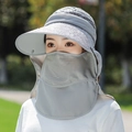 Cappello parasole grigio da donna con maschera rimovibile e protezione per il collo - Fiore di Rosa / Grigio