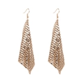Fashionable gold metal mesh sequin fringe tassel earrings with long geometric drop design - Gold